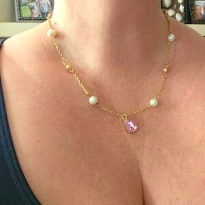 Pink Stone with Pearl Necklace